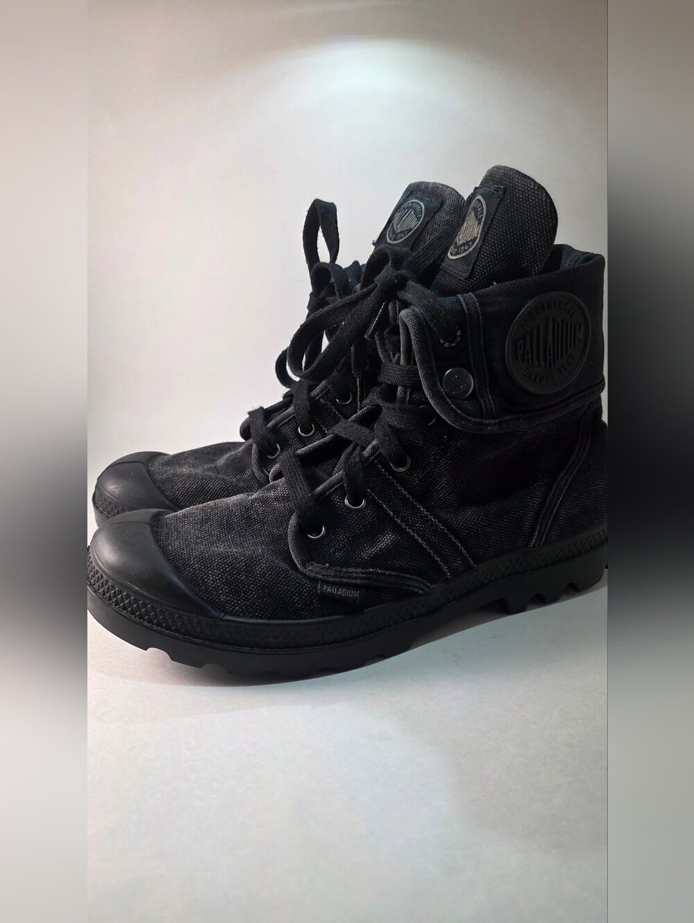 Palladium Baggy Black Stonewash Boots Lace Up High Tops Casual Street Womens 8.5